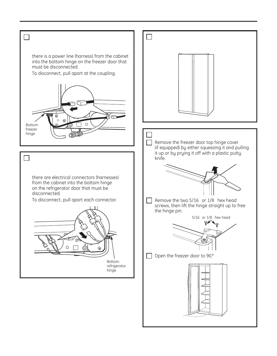 Installation instructions, Disconnect the power coupling (on some models), Close the freezer and refrigerator doors | Remove the freezer door | GE 200D8074P050 User Manual | Page 25 / 132