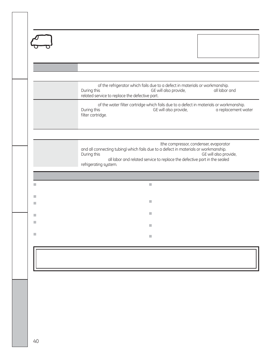 Warranty (u.s.), Refrigerator warranty | GE 200D8074P050 User Manual | Page 40 / 132