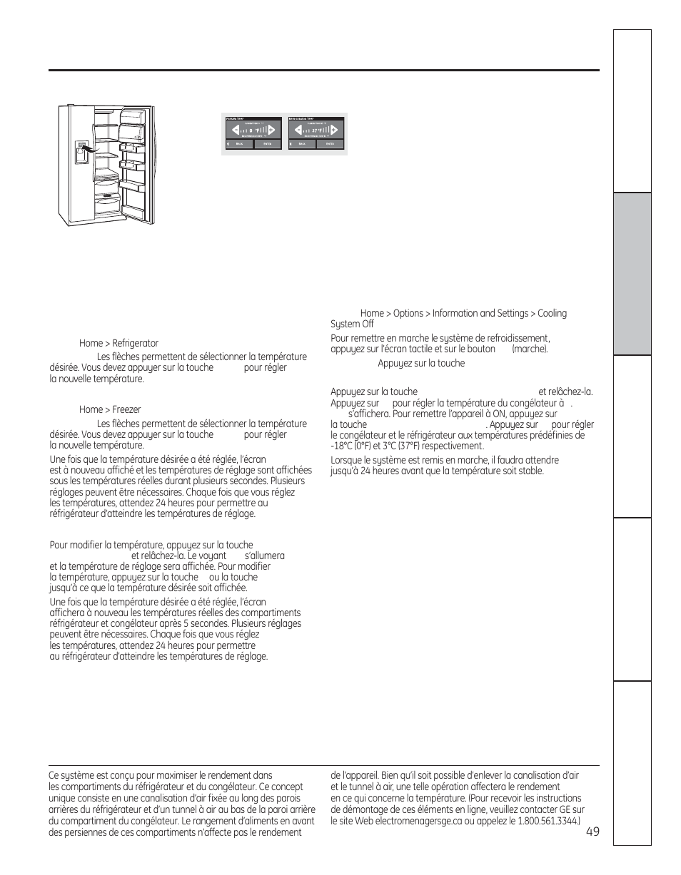 Les commandes, Système de circulation d’air | GE 200D8074P050 User Manual | Page 49 / 132