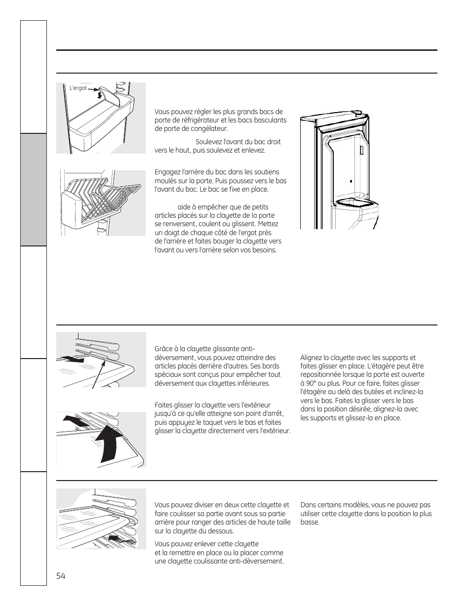 Fonctionnement, Clayettes et bacs | GE 200D8074P050 User Manual | Page 54 / 132