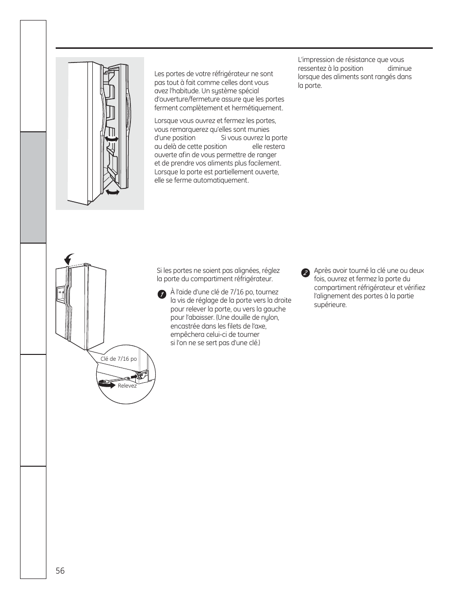 Les portes du réfrigérateur | GE 200D8074P050 User Manual | Page 56 / 132