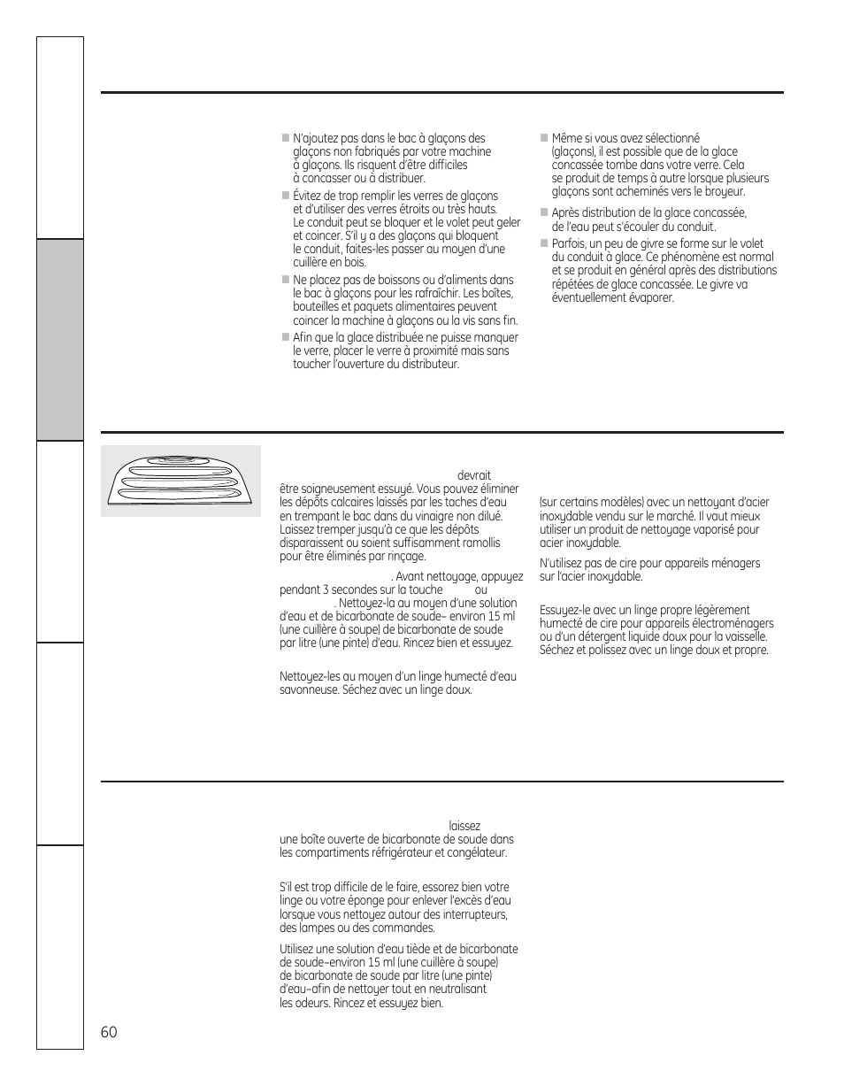 Entretien et nettoyage du réfrigérateur, Le distributeur d’eau et de glaçons, Sur certains modèles) | GE 200D8074P050 User Manual | Page 60 / 132