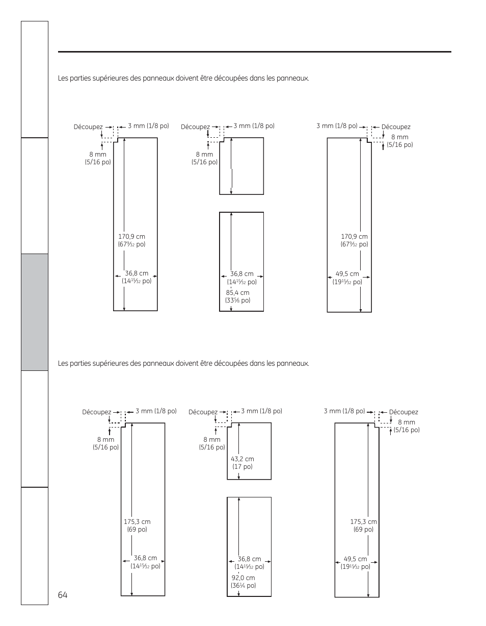 Ensembles de moulures et de panneaux décoratifs, 25‘ dimensions « customstyle, Pour les panneaux de bois sur mesure | GE 200D8074P050 User Manual | Page 64 / 132