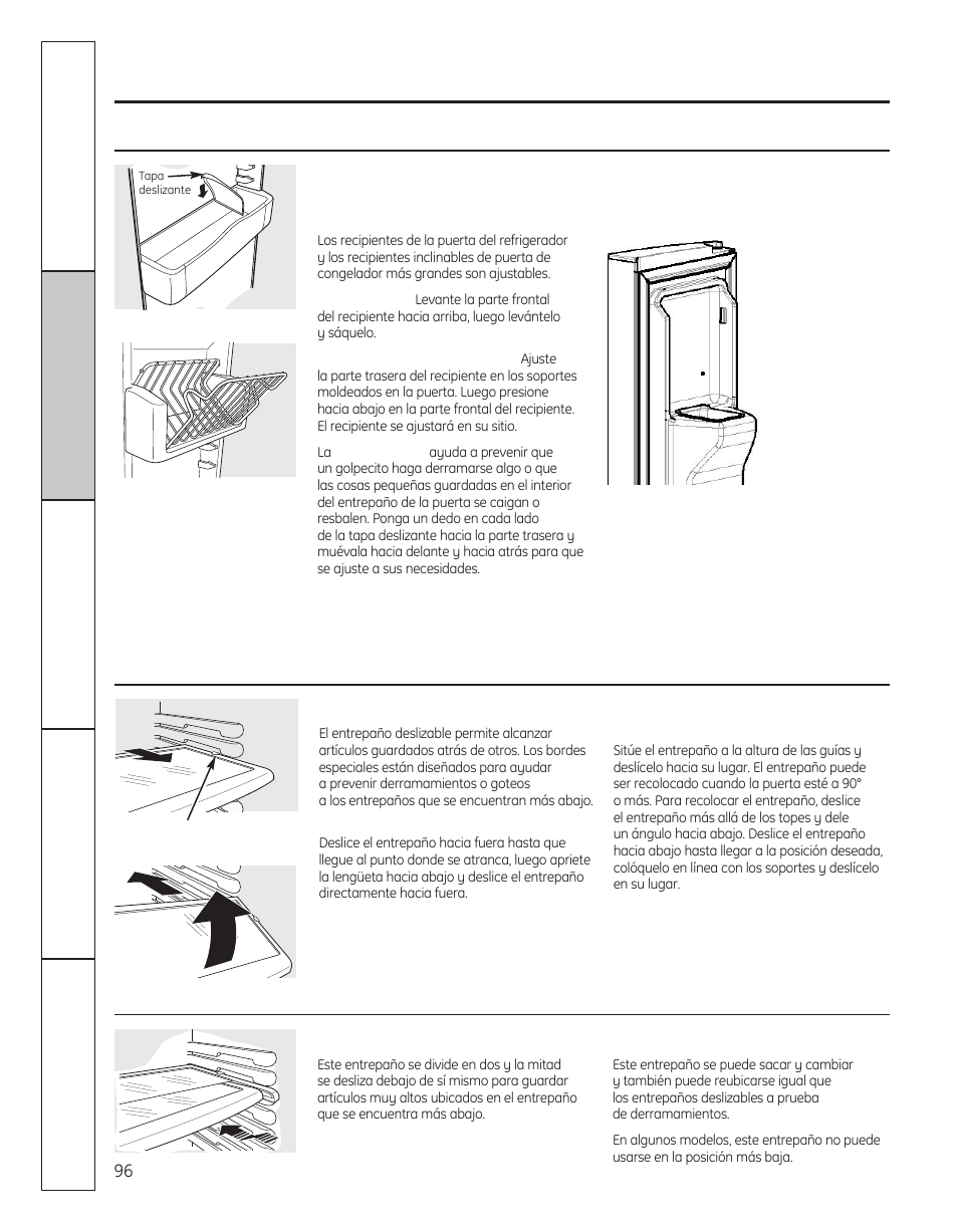 Los entrepaños y recipientes del refrigerador | GE 200D8074P050 User Manual | Page 96 / 132