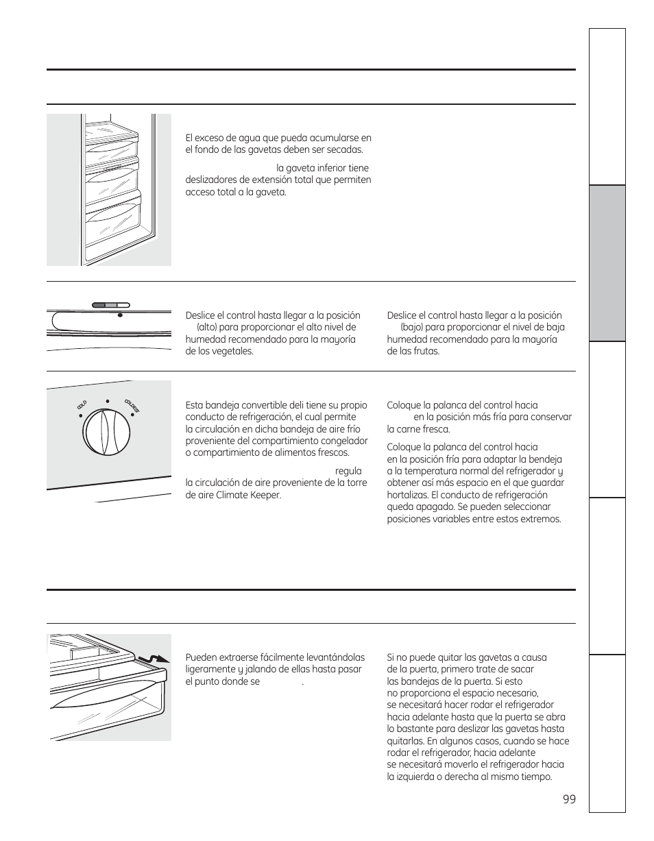 Cómo sacar las gavetas, Gavetas y cacerolas | GE 200D8074P050 User Manual | Page 99 / 132