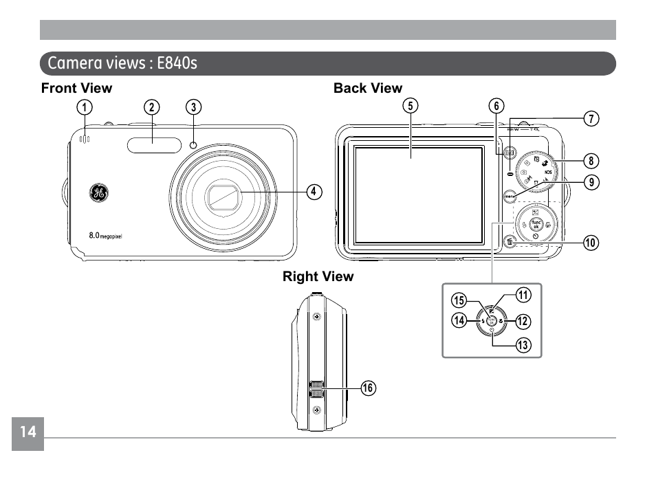 Camera views : e840s | GE G SERIES E840S User Manual | Page 18 / 115