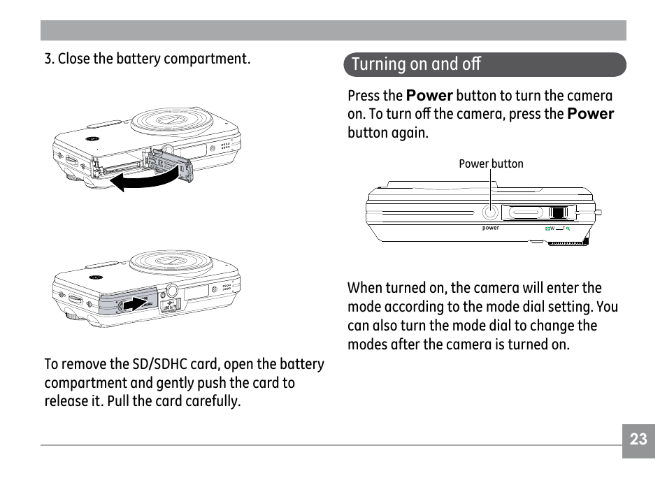 Turning on and off | GE G SERIES E840S User Manual | Page 27 / 115