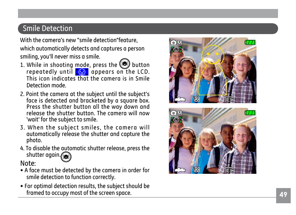 Smile detection | GE G SERIES E840S User Manual | Page 53 / 115