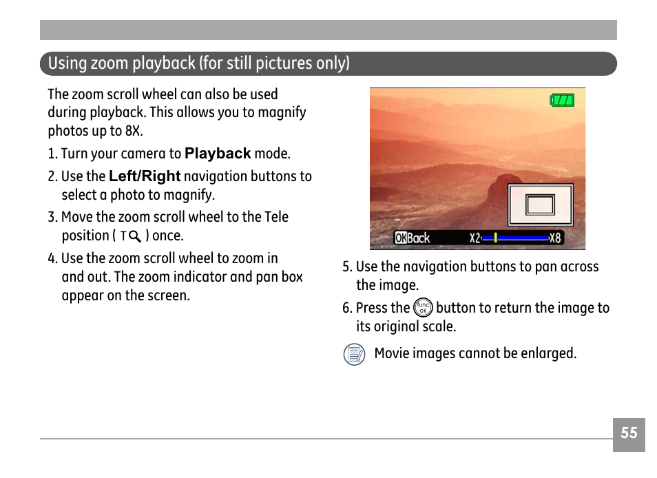 Using zoom playback (for still pictures only) | GE G SERIES E840S User Manual | Page 59 / 115