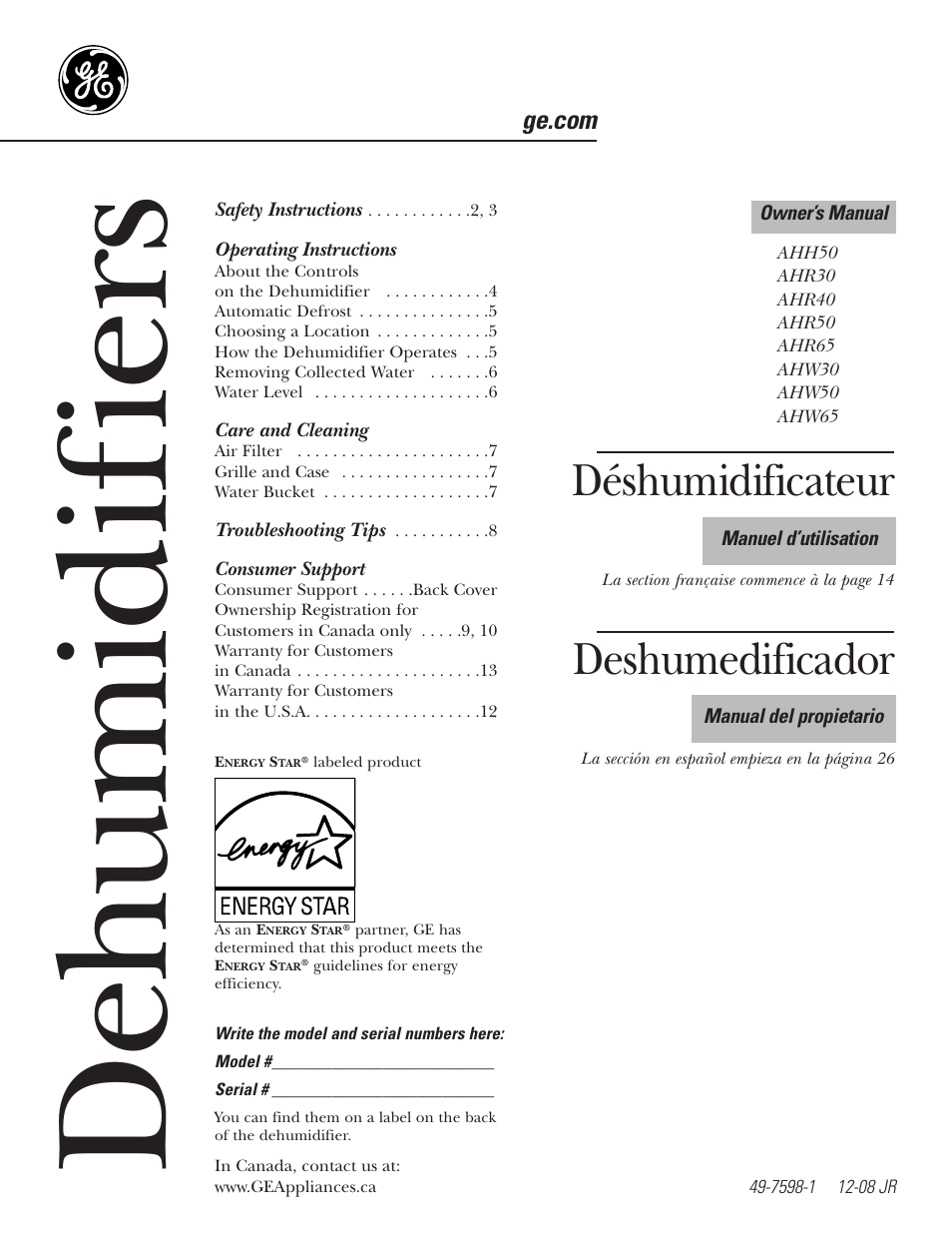 GE AHW30 User Manual | 36 pages