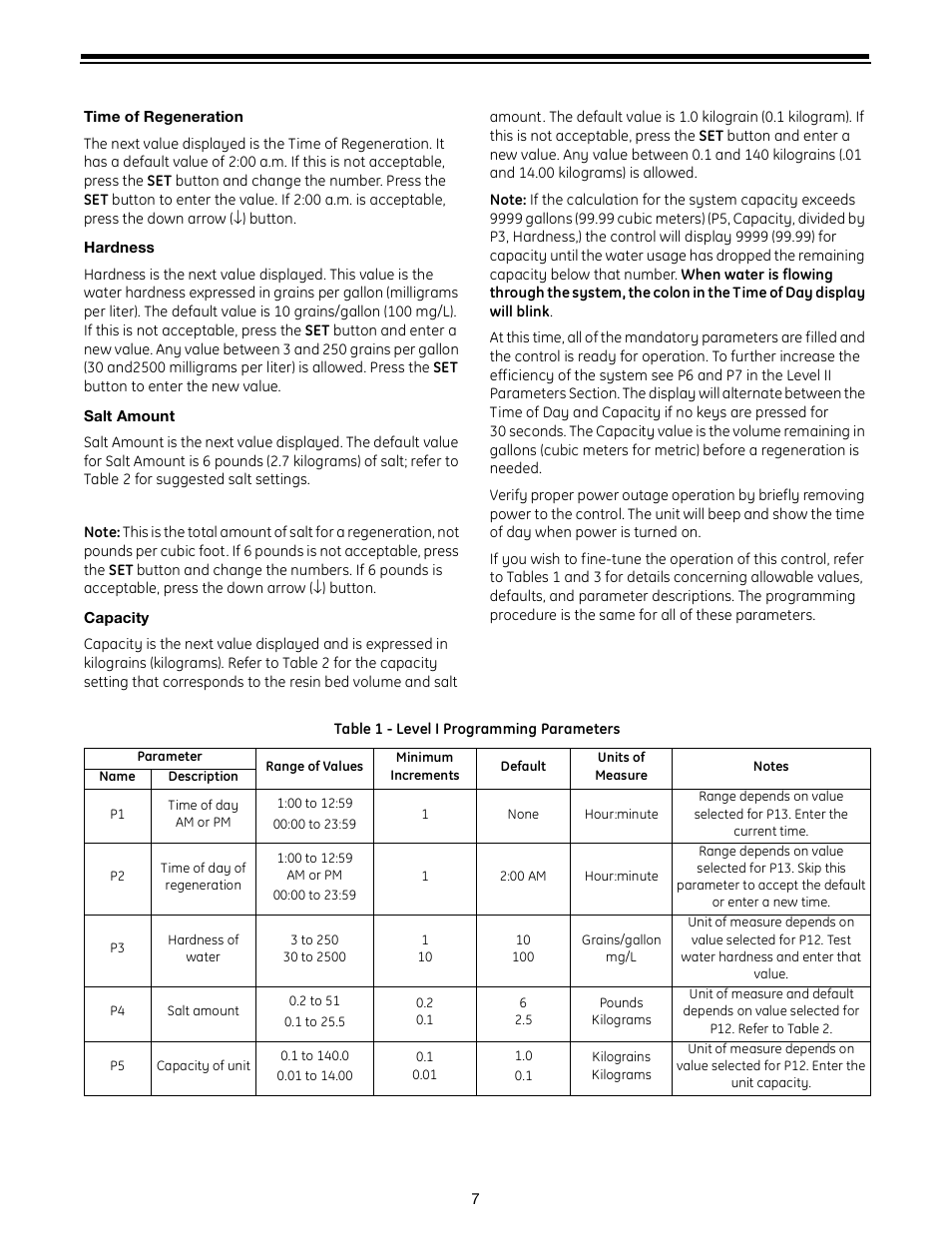 Table 1 an, Table 1 | GE Autotrol Performa ProSoft 960 Series User Manual | Page 7 / 32