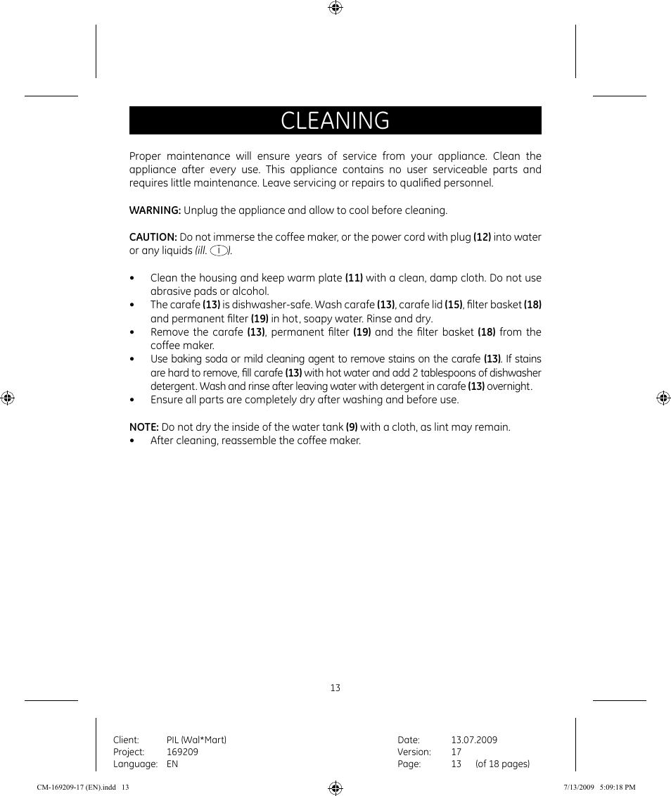 Cleaning | GE 681131692090 User Manual | Page 13 / 17