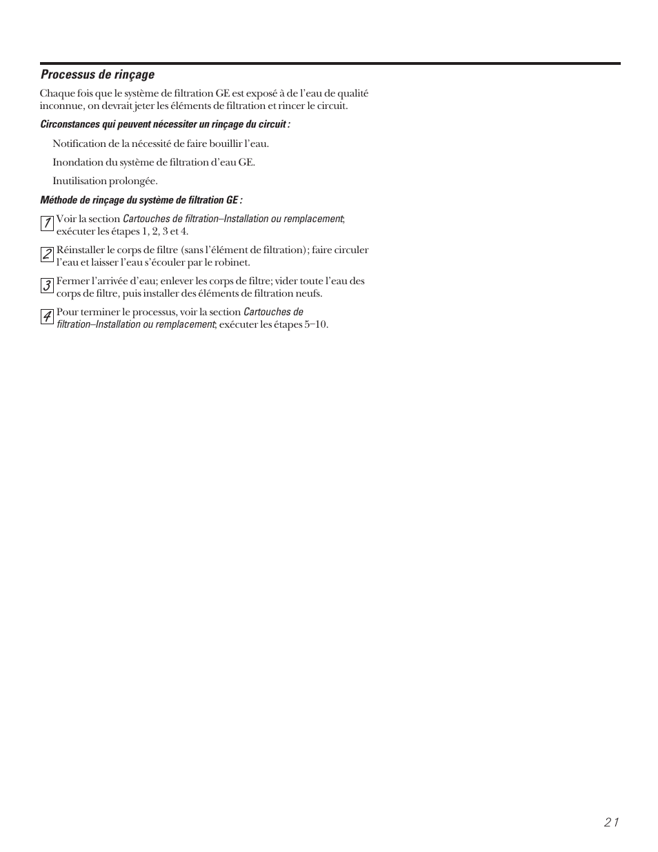 Processus de rinçage | GE SMARTWATER GX1S15C User Manual | Page 21 / 36