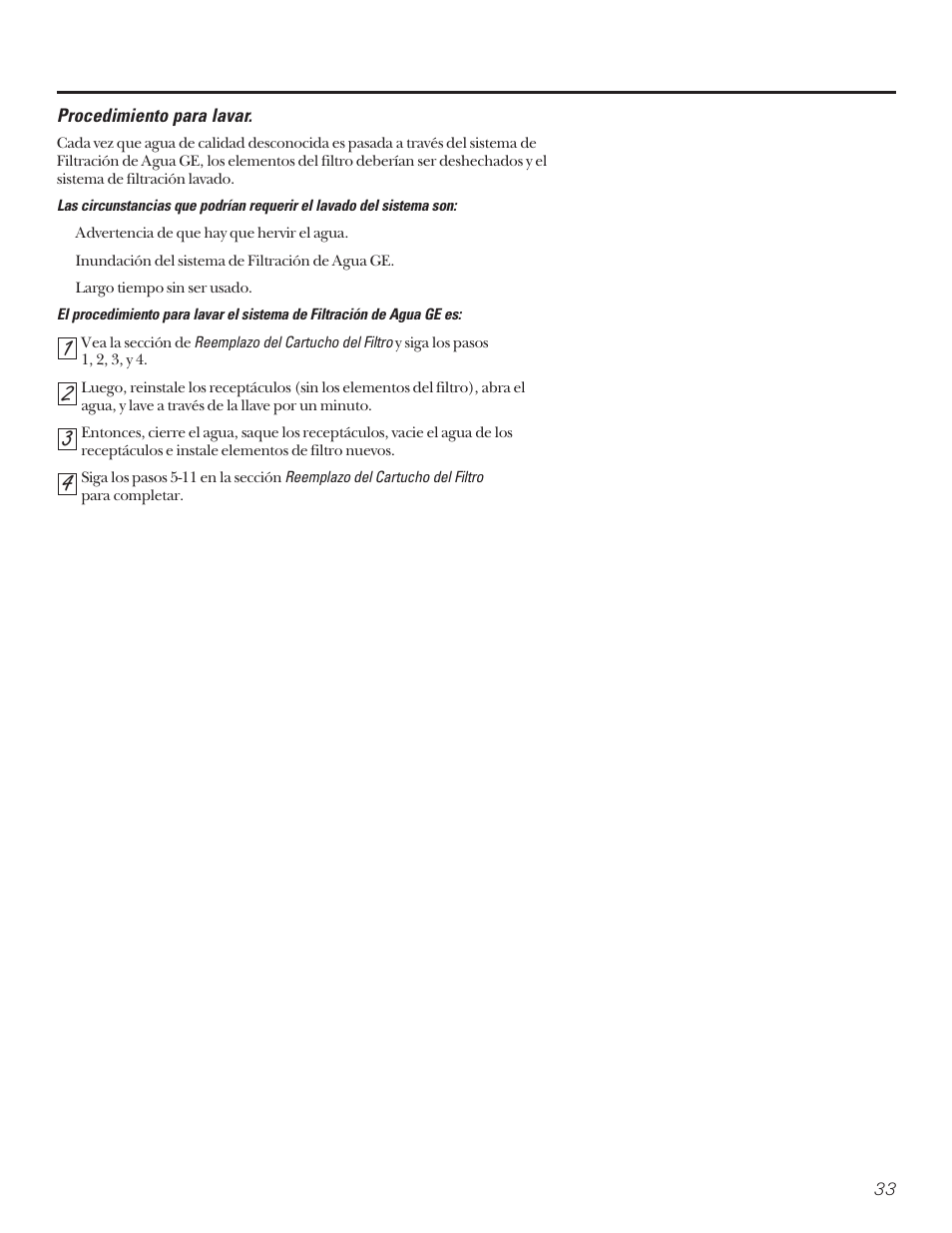 Procedimiento para lavado | GE SMARTWATER GX1S15C User Manual | Page 33 / 36