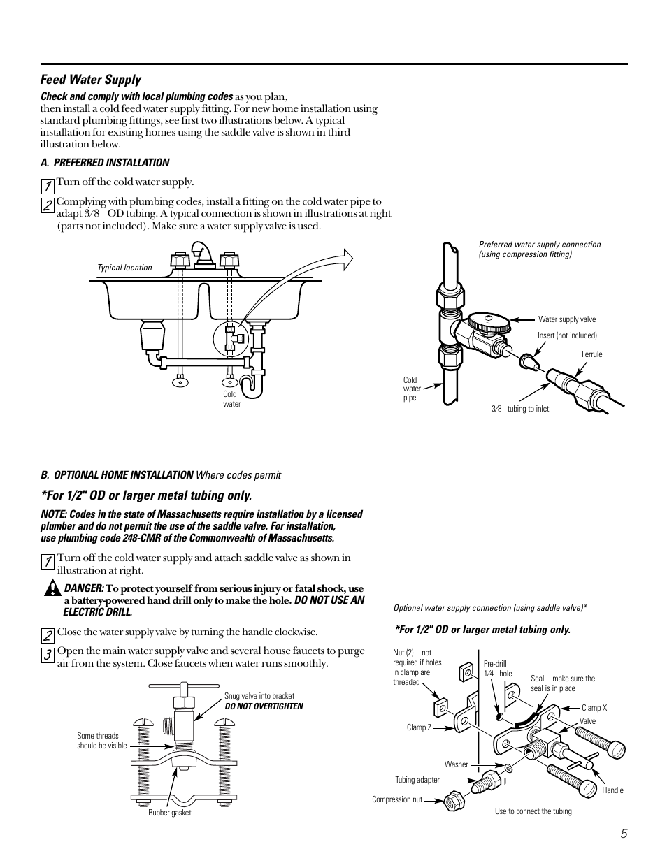 Feed water supply | GE SMARTWATER GX1S15C User Manual | Page 5 / 36