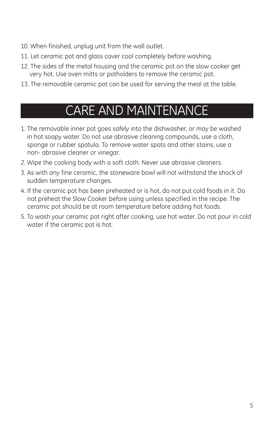 Care and maintenance | GE 169088 User Manual | Page 5 / 6