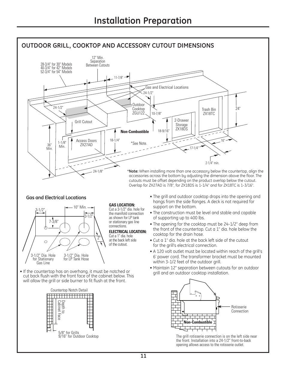 Installation preparation | GE ZGU122N User Manual | Page 11 / 68