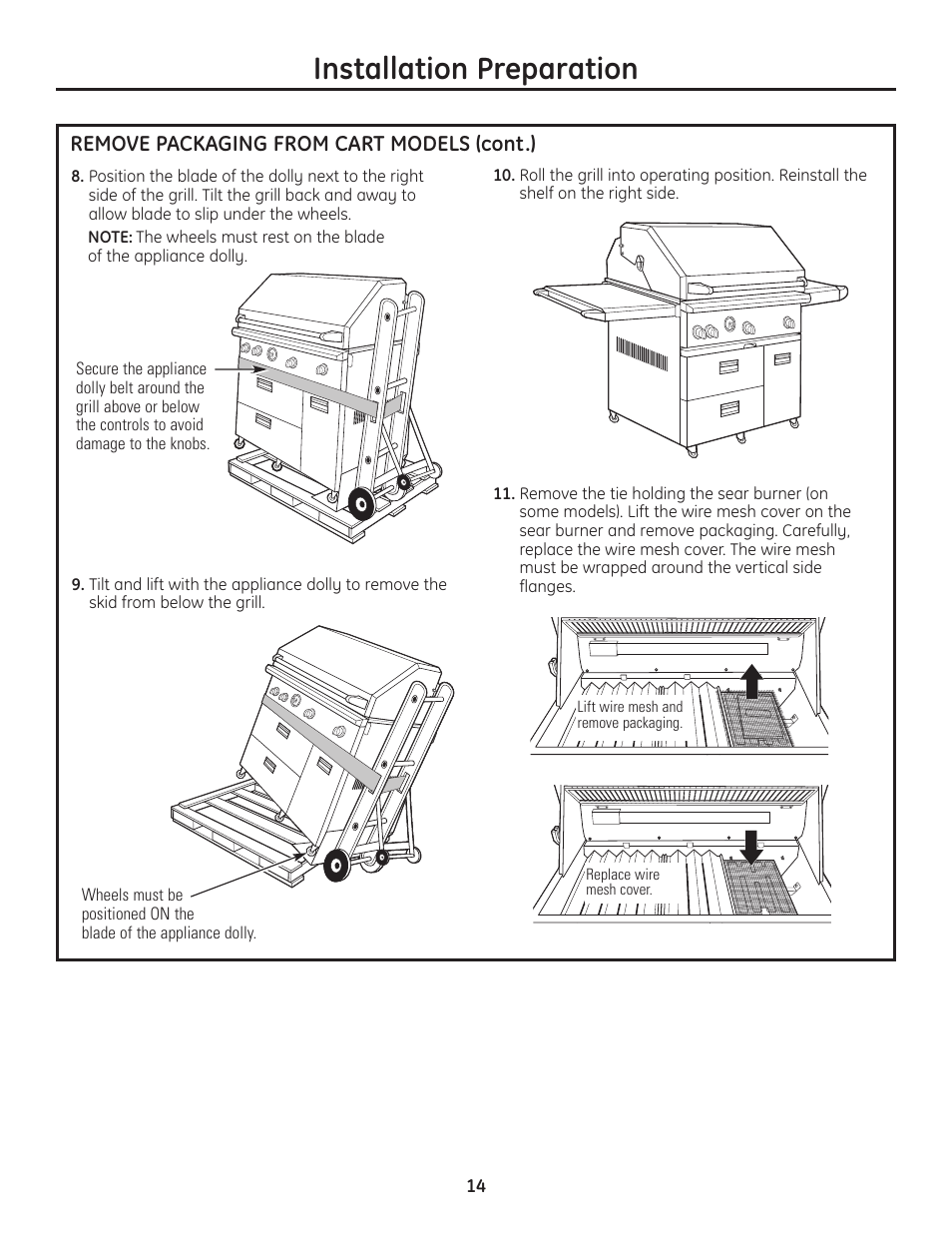 Installation preparation | GE ZGU122N User Manual | Page 14 / 68