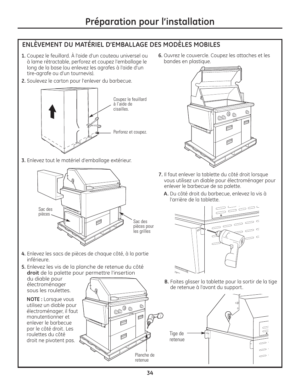 Préparation pour l’installation | GE ZGU122N User Manual | Page 34 / 68