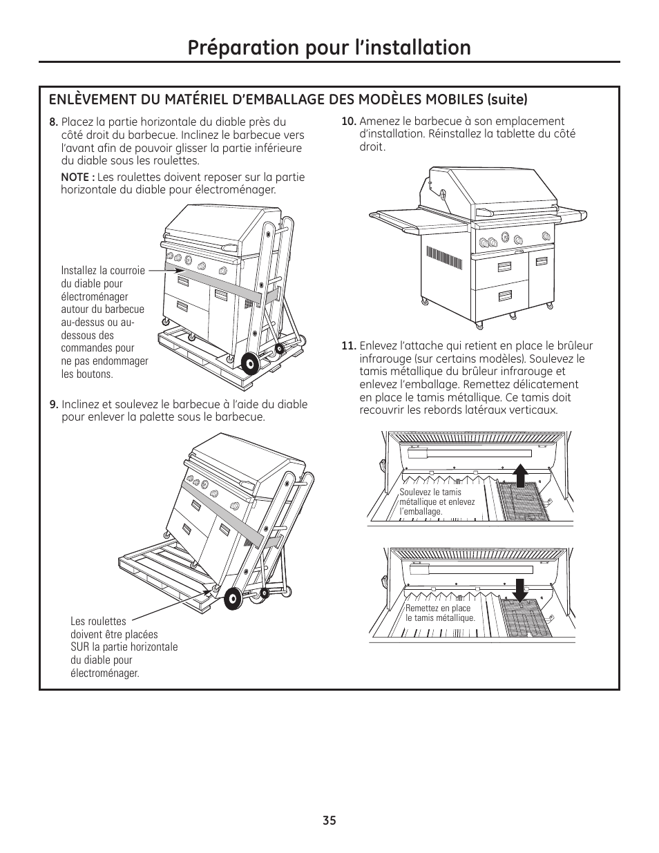 Préparation pour l’installation | GE ZGU122N User Manual | Page 35 / 68