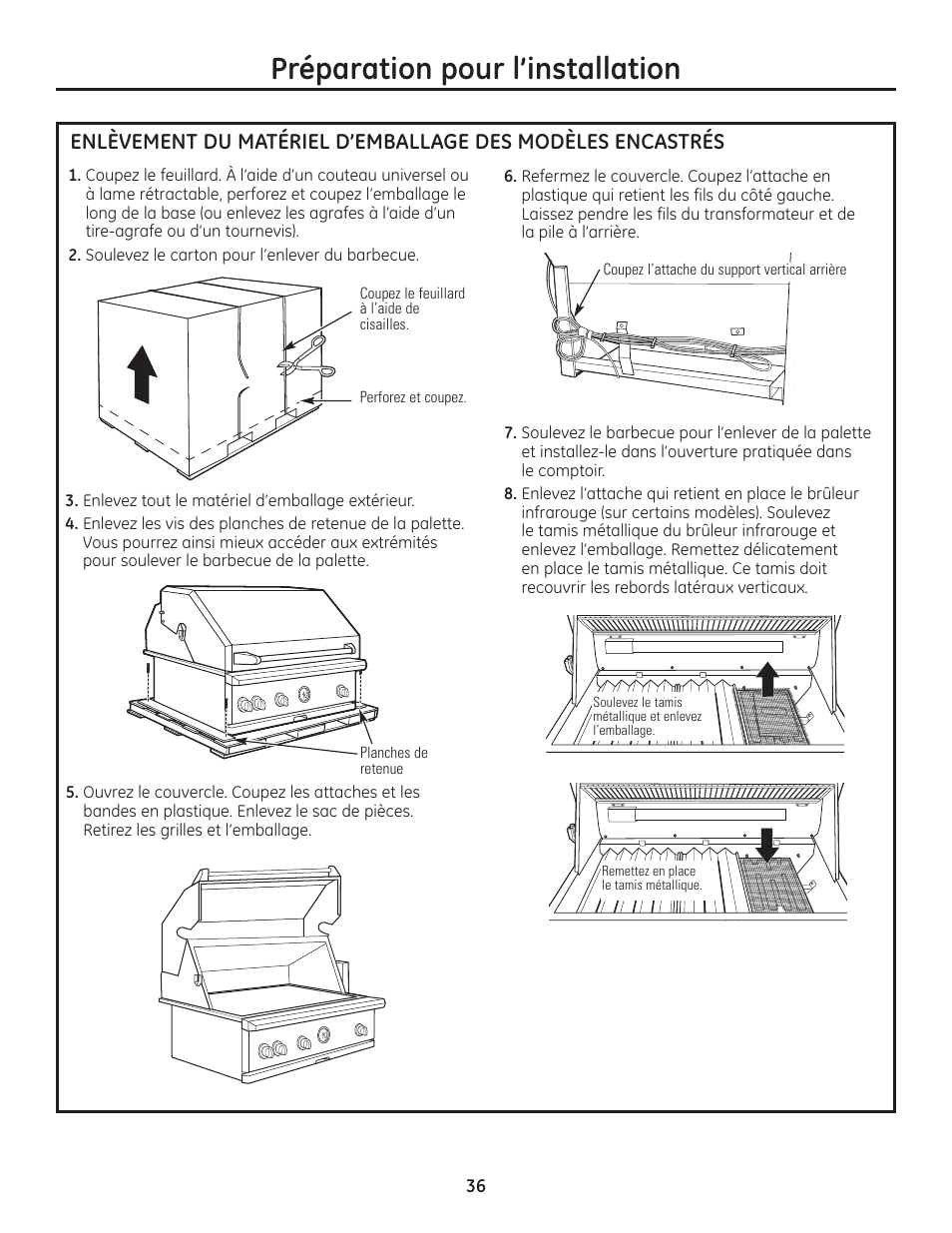 Préparation pour l’installation | GE ZGU122N User Manual | Page 36 / 68