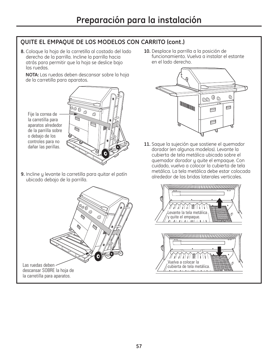 Preparación para la instalación | GE ZGU122N User Manual | Page 57 / 68