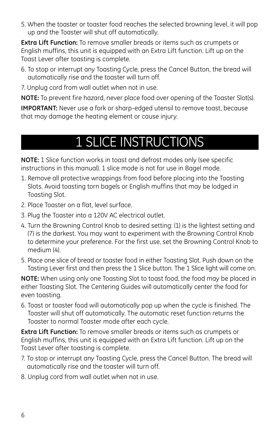 1 slice instructions | GE 681131691369 User Manual | Page 6 / 10