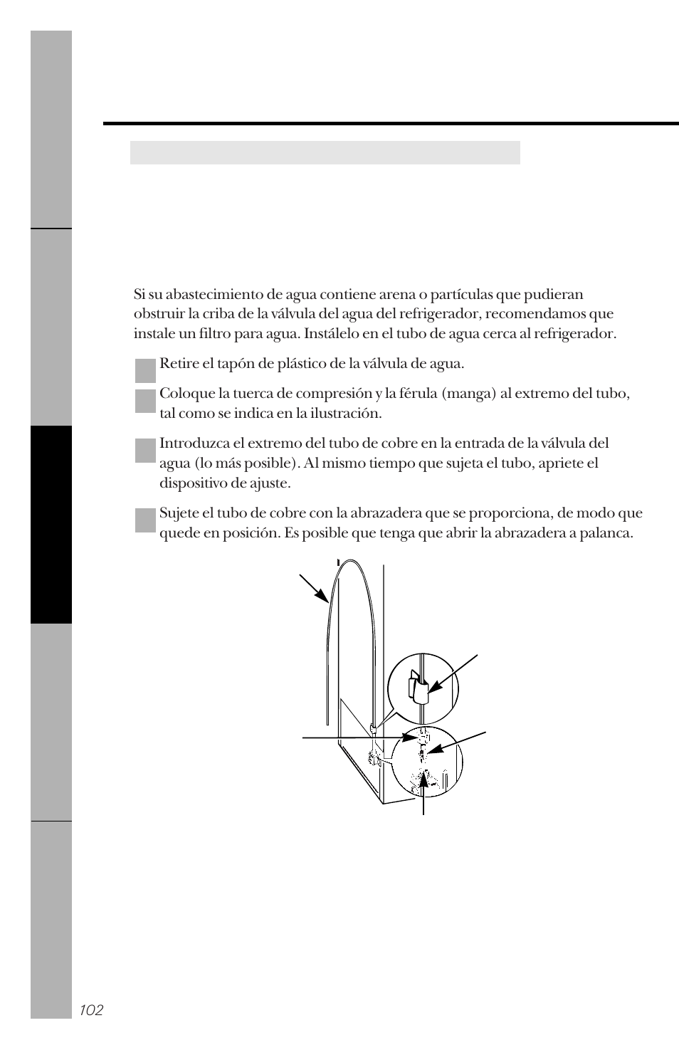 Instalación de la línea de agua | GE 162D3941P005 User Manual | Page 102 / 112