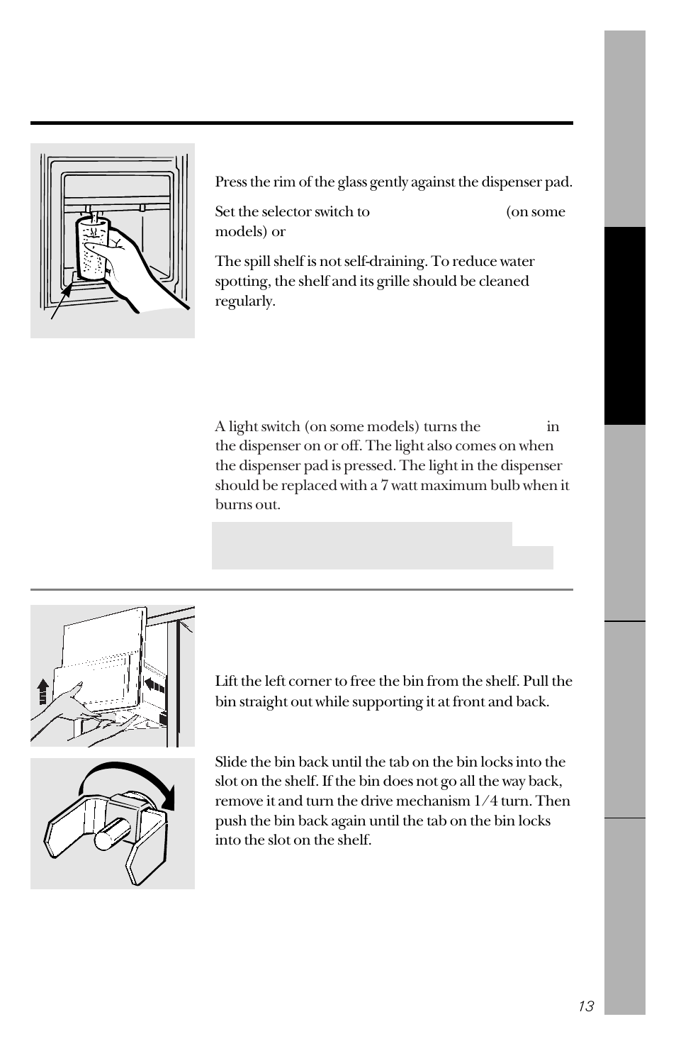 Ice and water dispenser, Ice and water dispenser , 14, About the ice and water dispenser | GE 162D3941P005 User Manual | Page 13 / 112