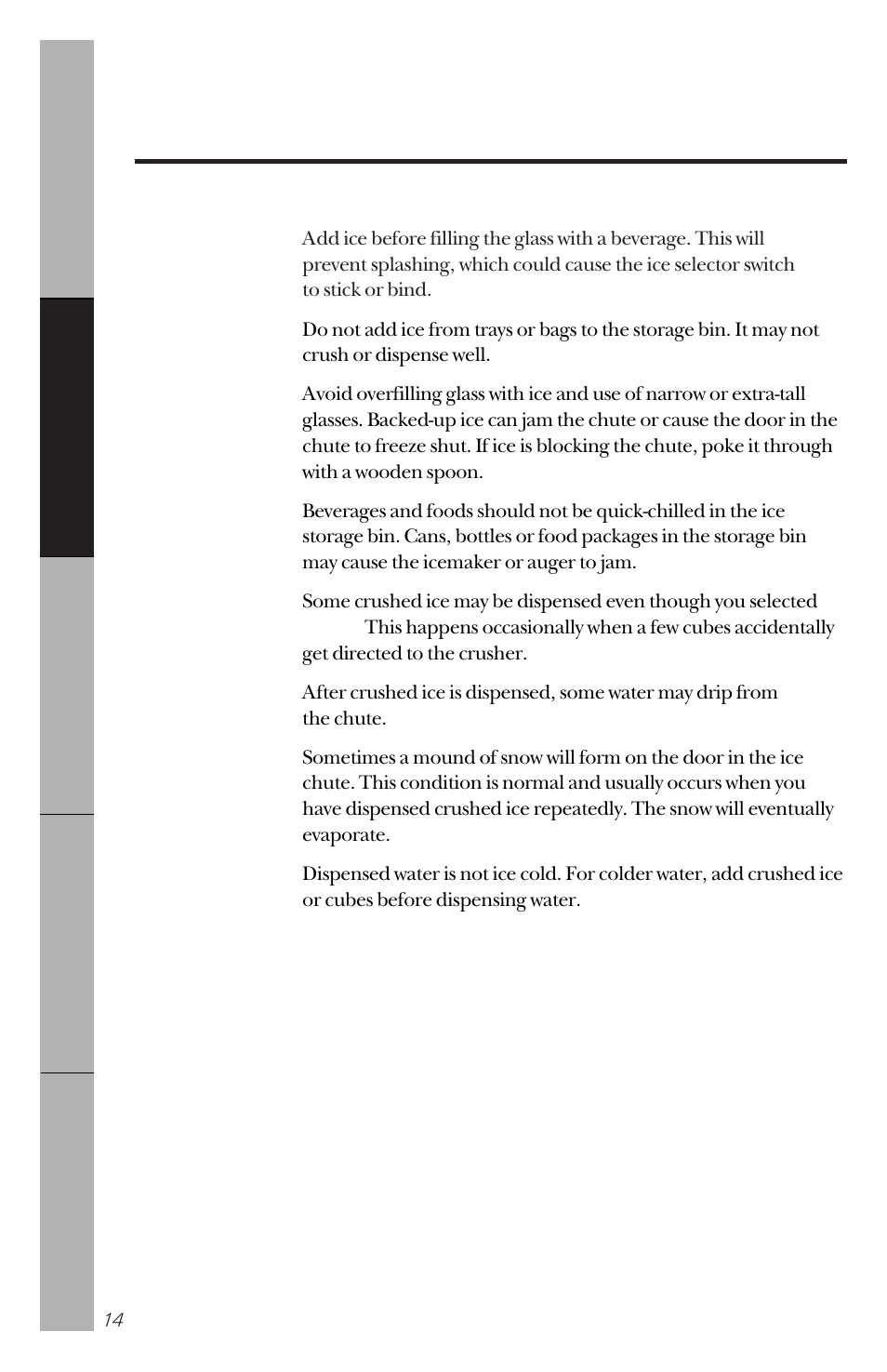 About the ice and water dispenser | GE 162D3941P005 User Manual | Page 14 / 112