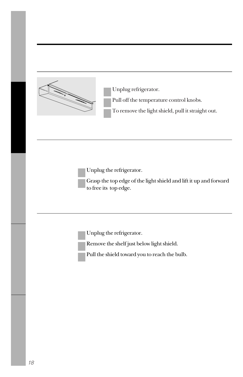 Replacing the light bulbs, Freezer compartment, Fresh food compartment—lower light | GE 162D3941P005 User Manual | Page 18 / 112