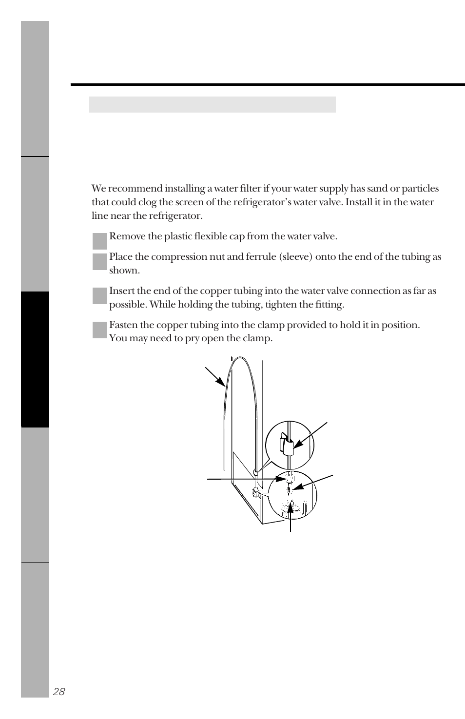 Installing the water line | GE 162D3941P005 User Manual | Page 28 / 112