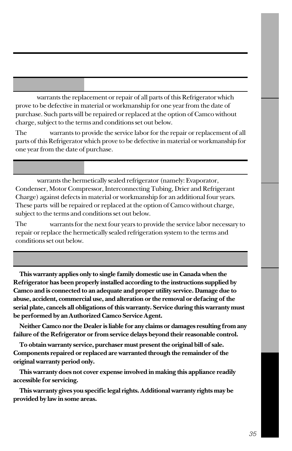 Warranty for canadian customers, Consumer warranty | GE 162D3941P005 User Manual | Page 35 / 112