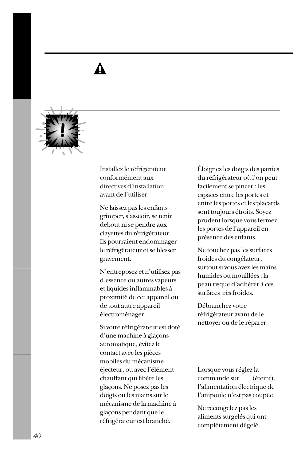 Avertissement, Mesures de sécurité | GE 162D3941P005 User Manual | Page 40 / 112