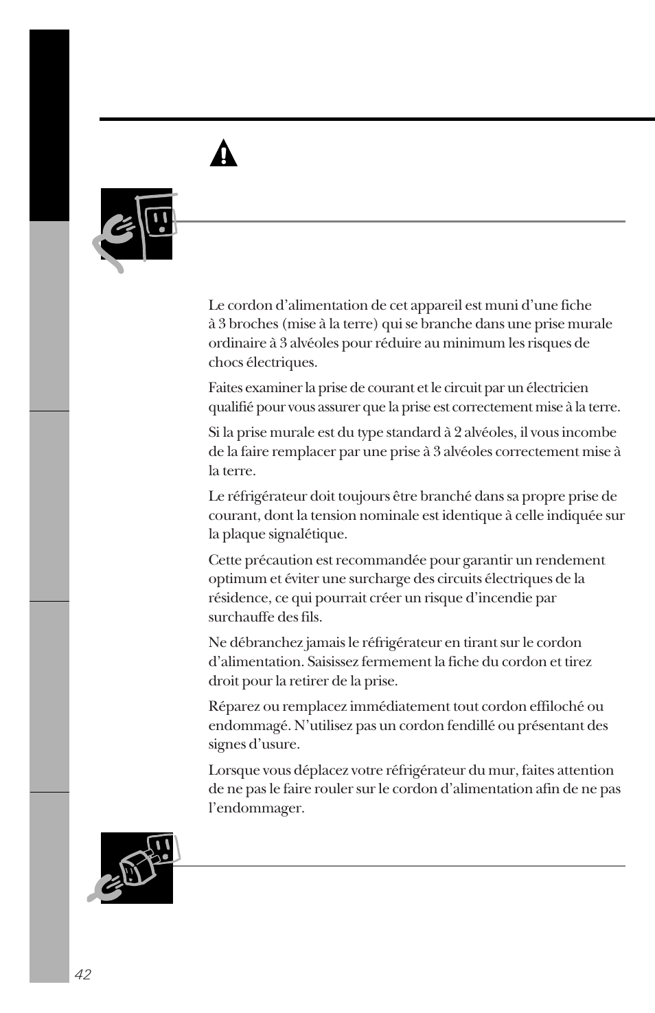 Avertissement, Fiche d’adaptation, Raccordement électrique | GE 162D3941P005 User Manual | Page 42 / 112