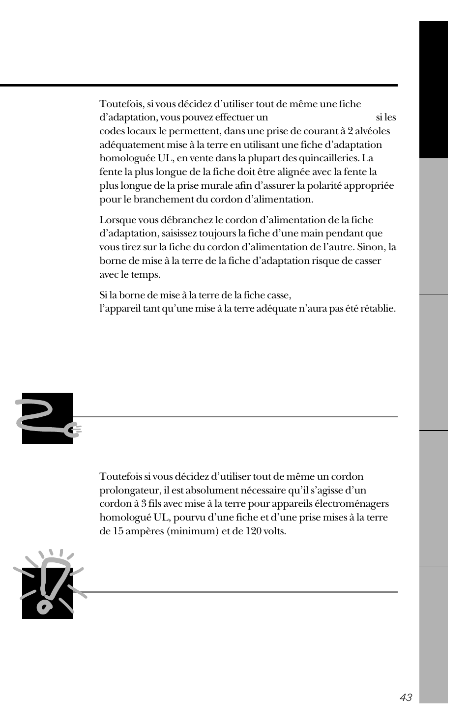 Cordons prolongateurs, N’oubliez pas, Conservez ces directives | GE 162D3941P005 User Manual | Page 43 / 112
