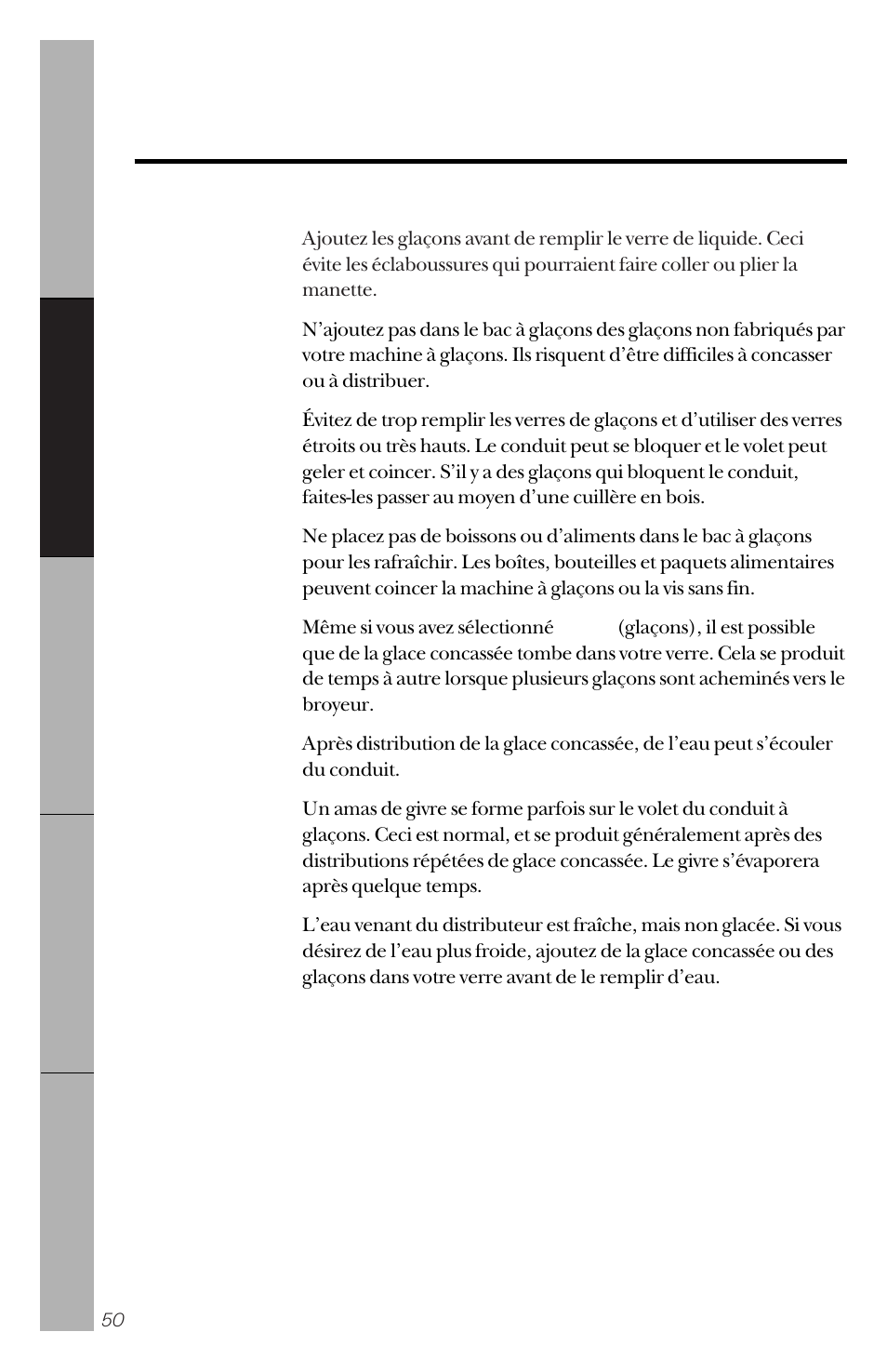 Le distributeur d’eau et de glaçons | GE 162D3941P005 User Manual | Page 50 / 112