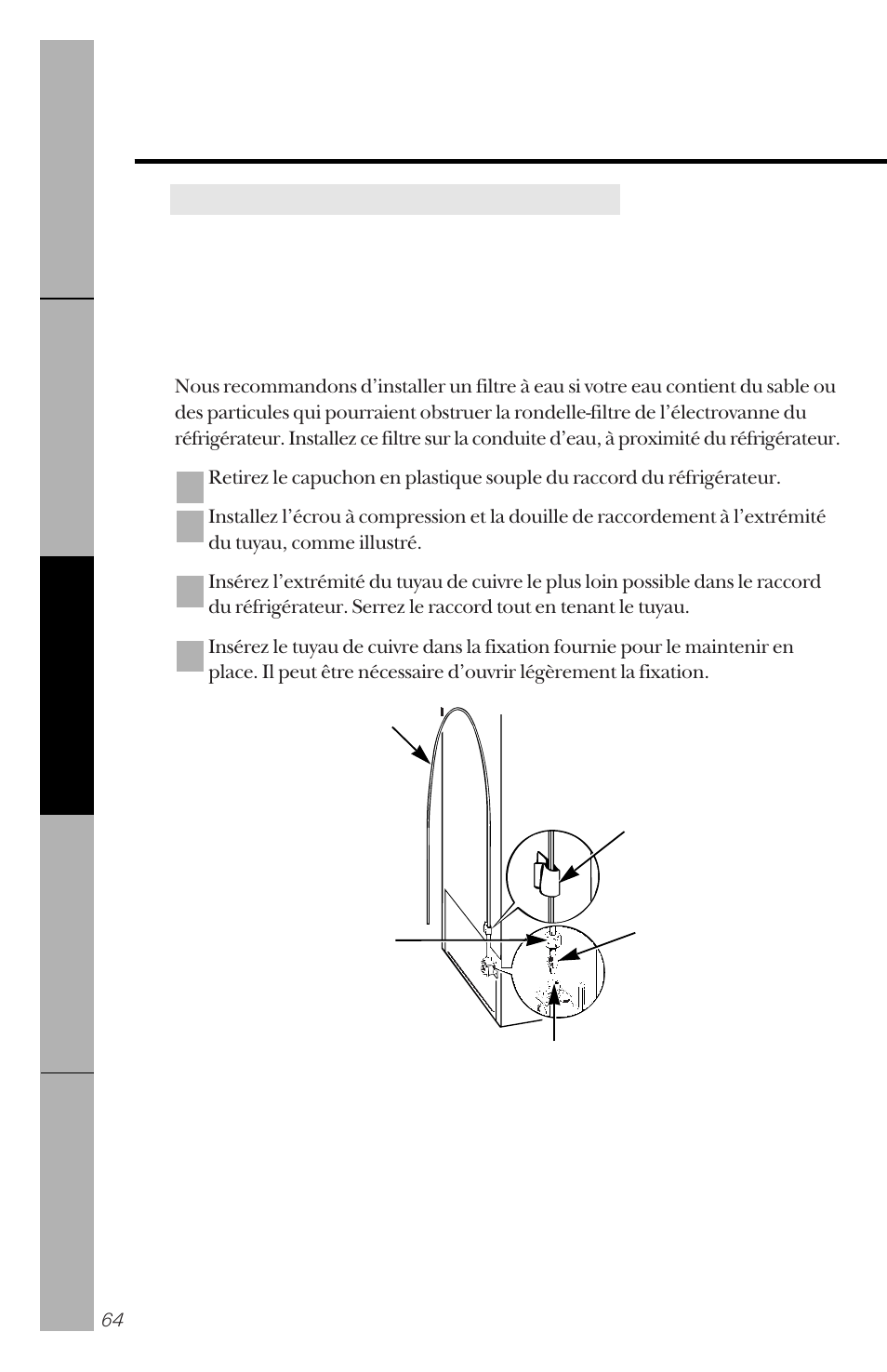 Installation de la conduite d’eau | GE 162D3941P005 User Manual | Page 64 / 112