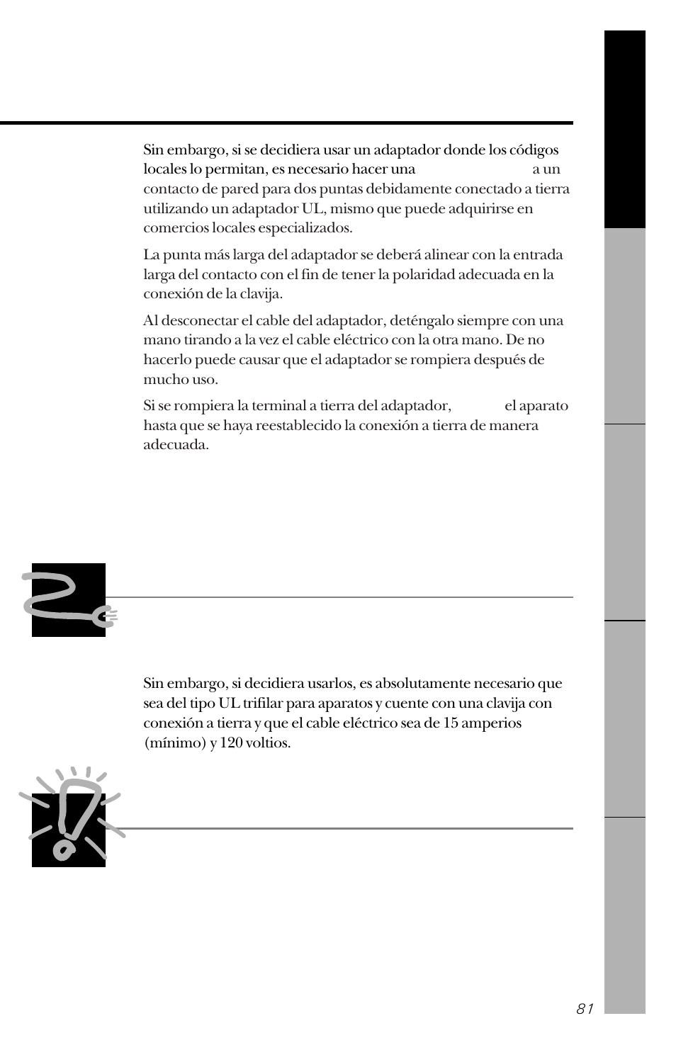Uso de cables de extension, Acuerdese de, Guarde estas instrucciones | GE 162D3941P005 User Manual | Page 81 / 112