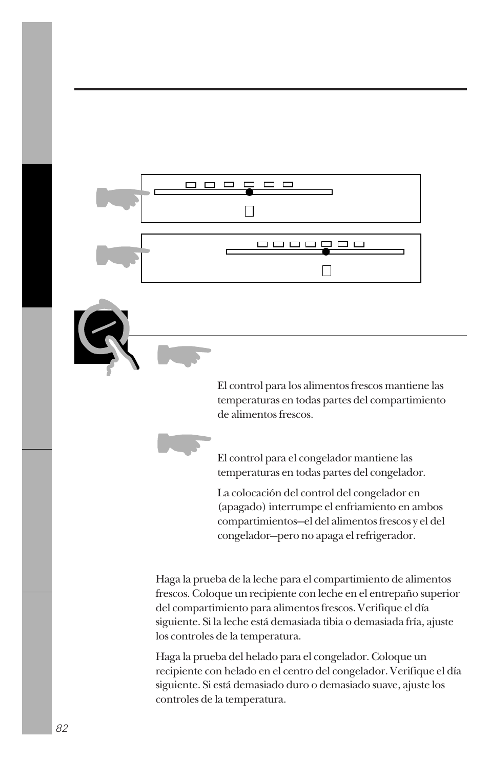 Los controles del refrigerador, El ajuste de los controles | GE 162D3941P005 User Manual | Page 82 / 112