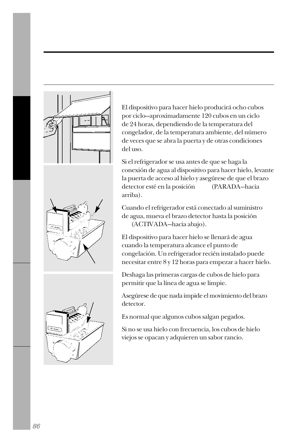El dispositivo automático para hacer hielo | GE 162D3941P005 User Manual | Page 86 / 112