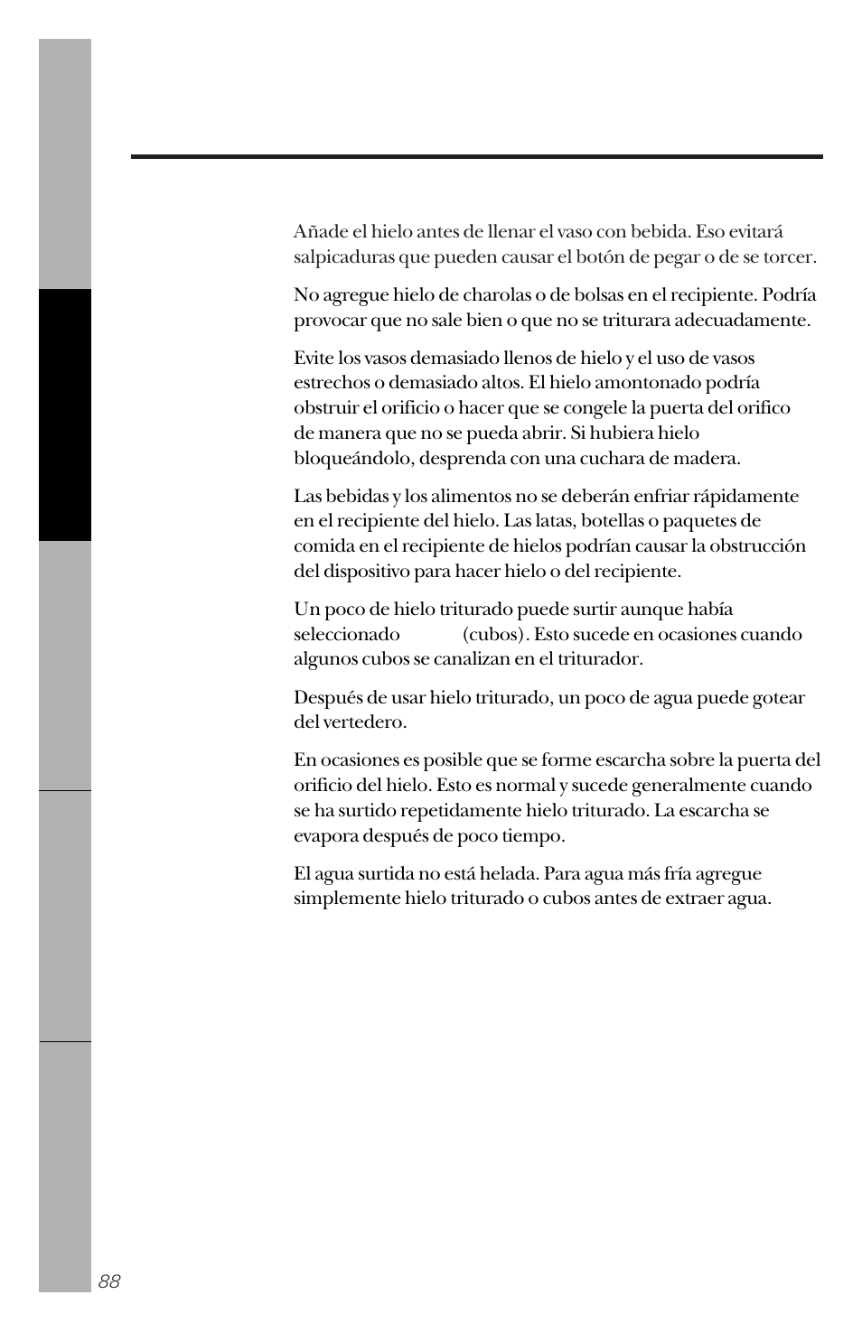 El dispensador de hielo y de agua | GE 162D3941P005 User Manual | Page 88 / 112