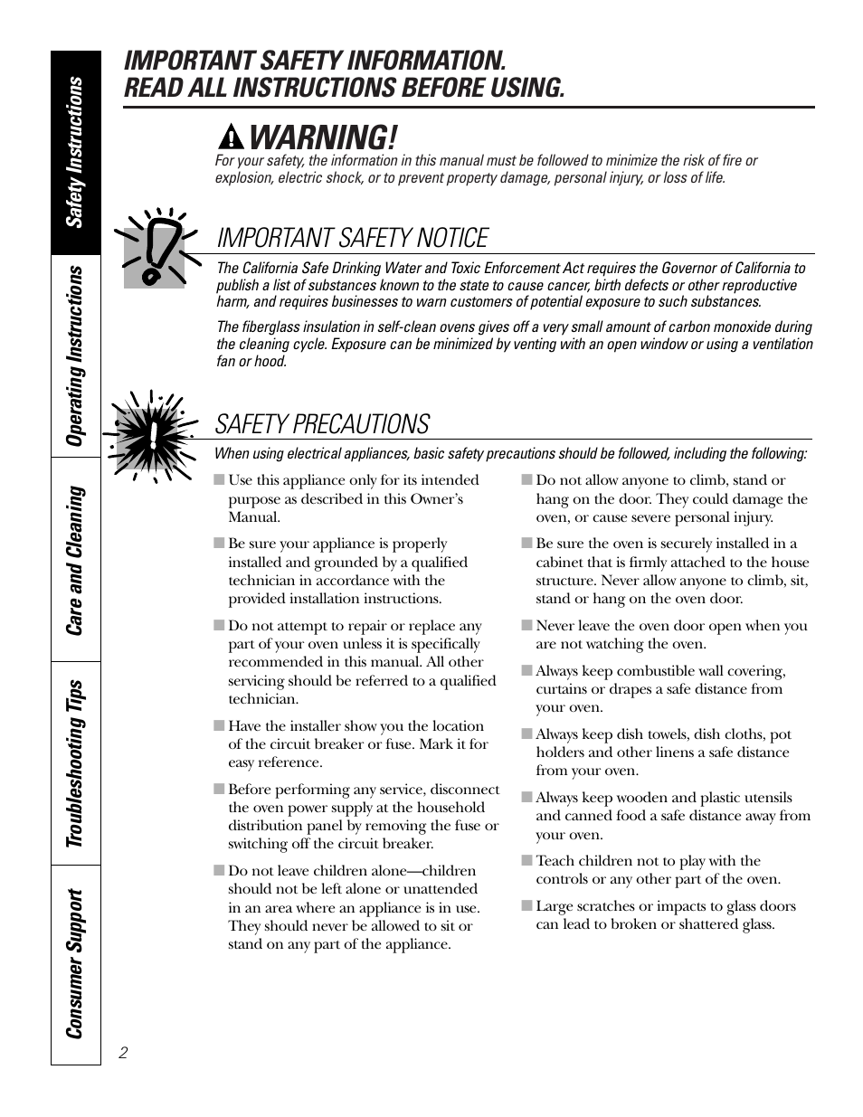 Safety instructions, Warning, Important safety notice | Safety precautions | GE JRP28 User Manual | Page 2 / 28