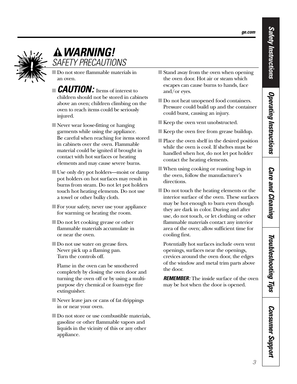 Warning, Caution, Safety precautions | GE JRP28 User Manual | Page 3 / 28