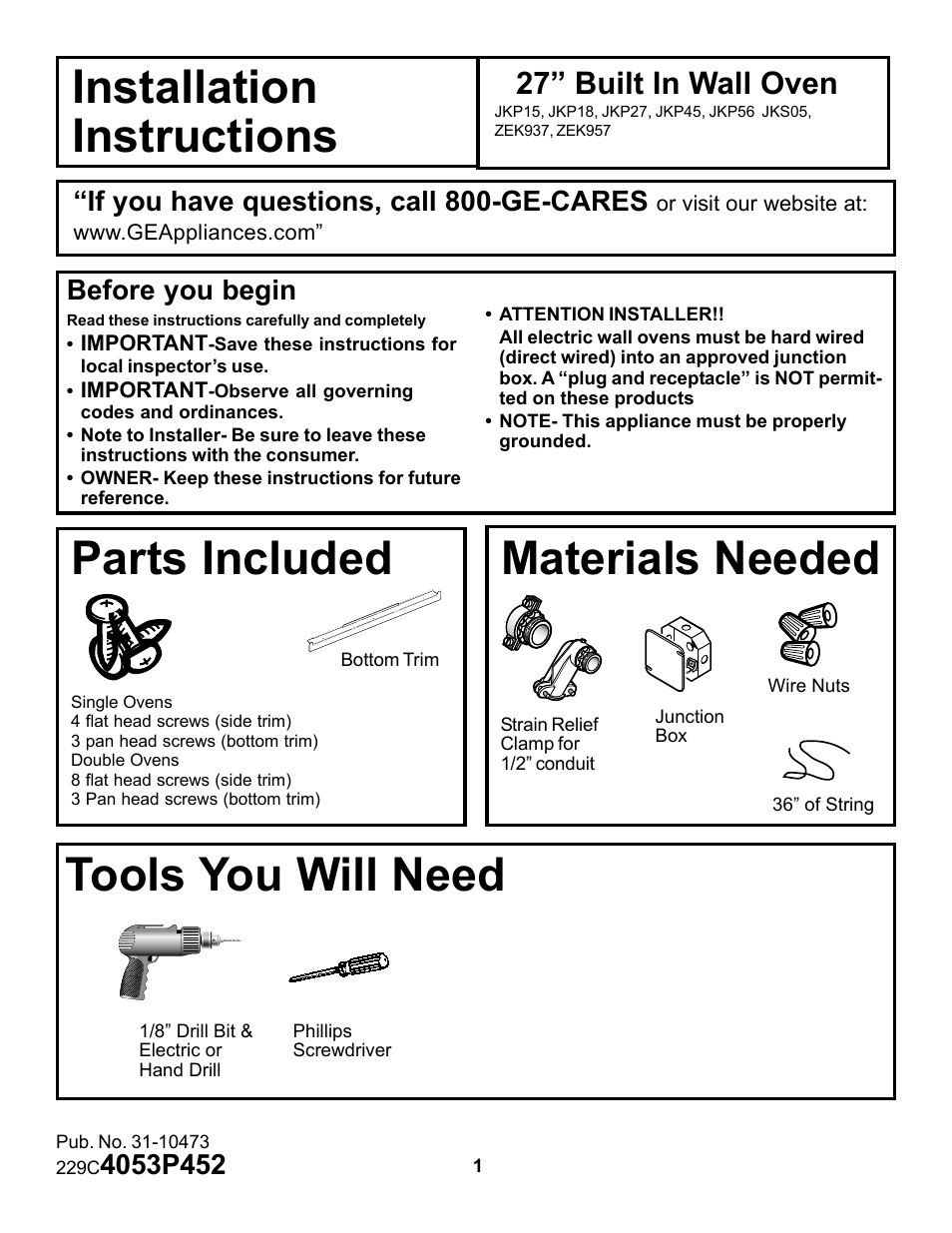 GE JKP15 User Manual | 12 pages