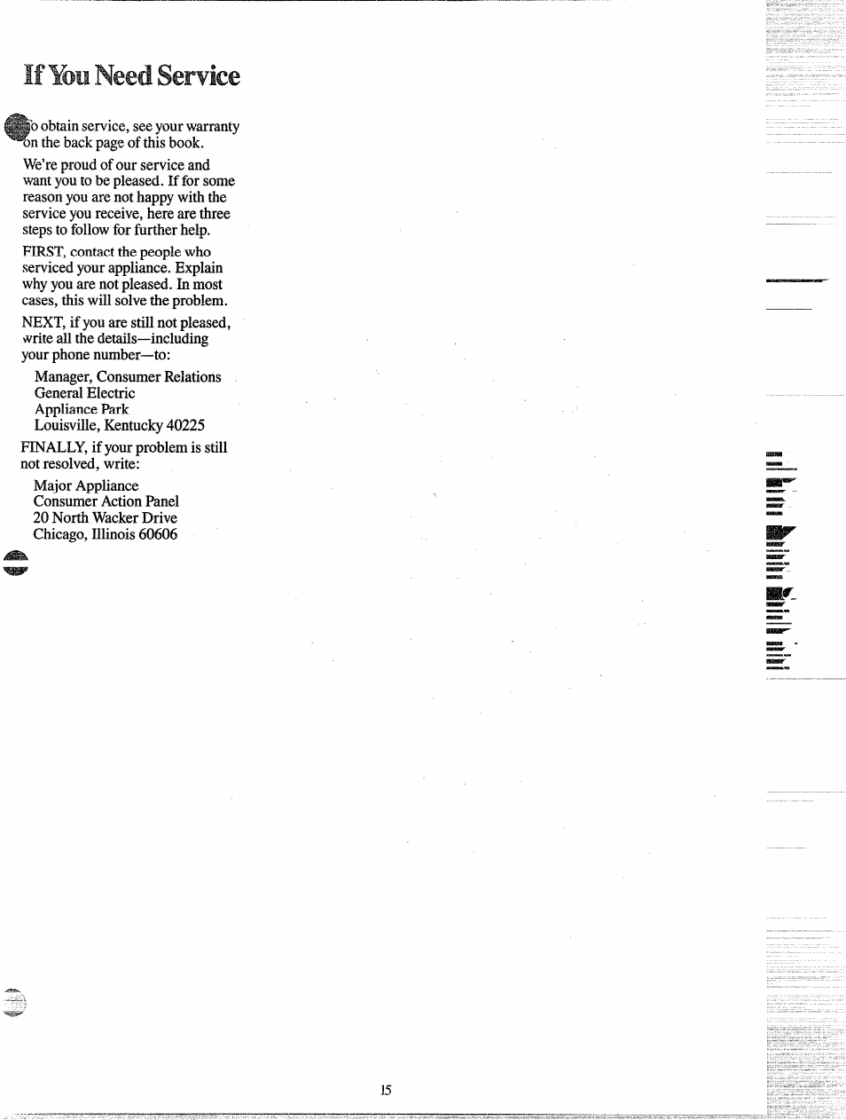 Need service | GE DDE0580G User Manual | Page 14 / 15