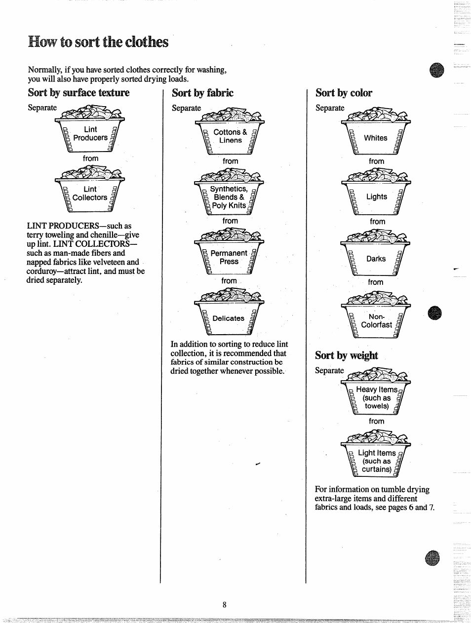 How to sort the clothes, Producers from, From | Whites | GE DDE0580G User Manual | Page 8 / 15