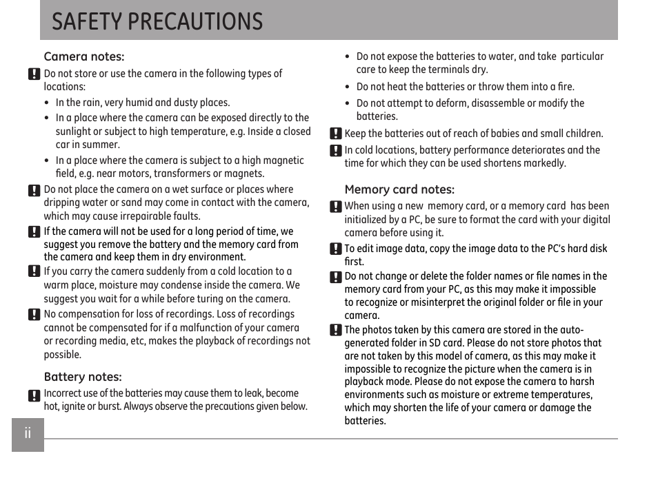 Safety precautions | GE A Series : A1255 User Manual | Page 3 / 93