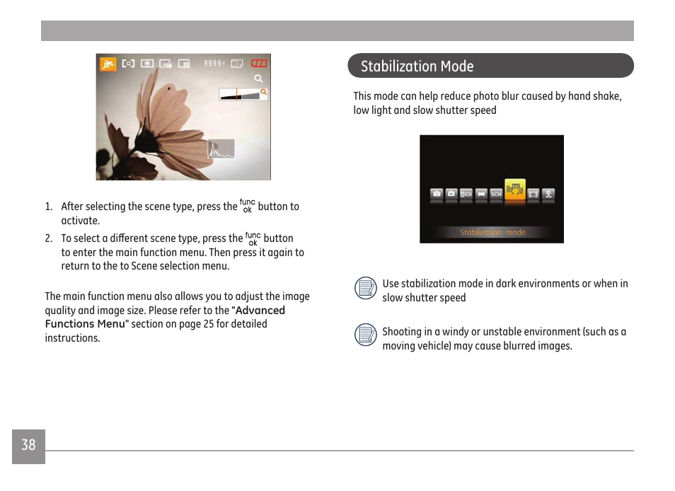Stabilization mode | GE A Series : A1255 User Manual | Page 41 / 93