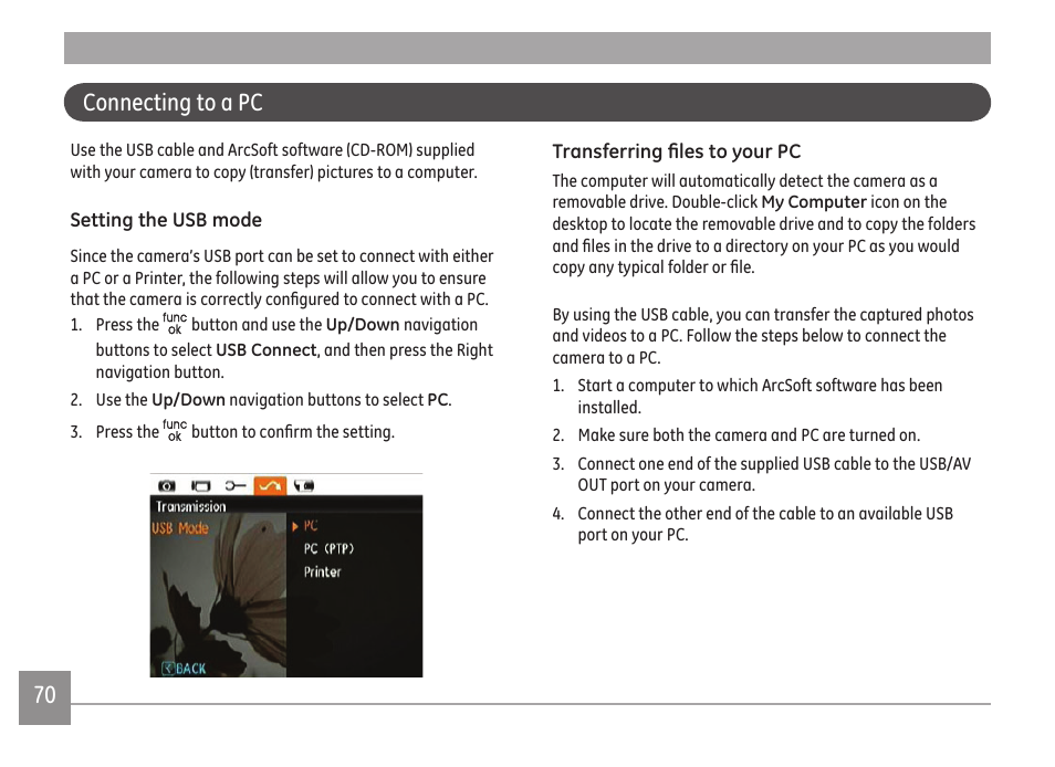 70 71 connecting to a pc | GE A Series : A1255 User Manual | Page 73 / 93